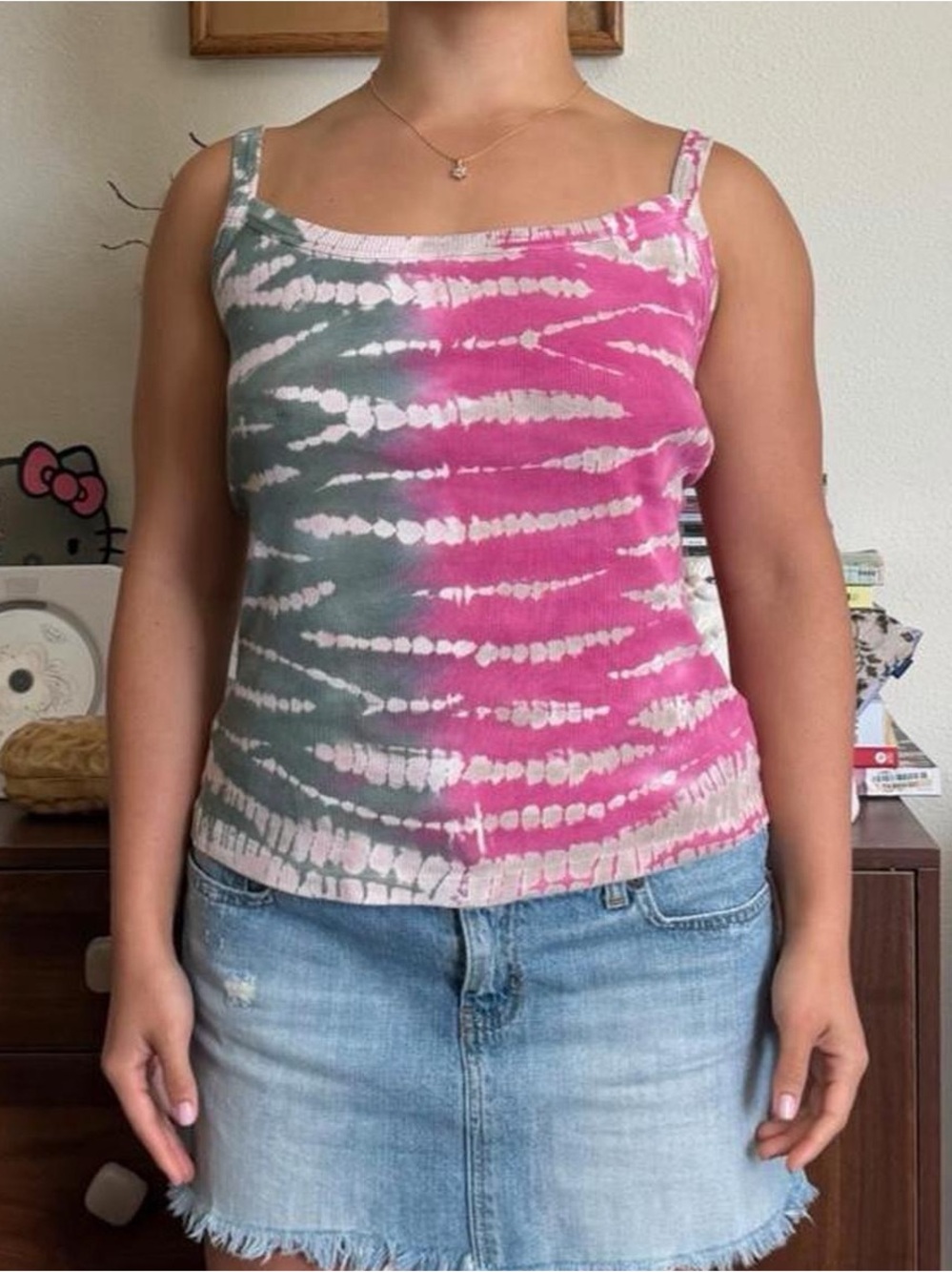 Young Fabulous & Broke Womens M Tie Dye Cotton Wide Neck Tank Top Cami Boho Y2K